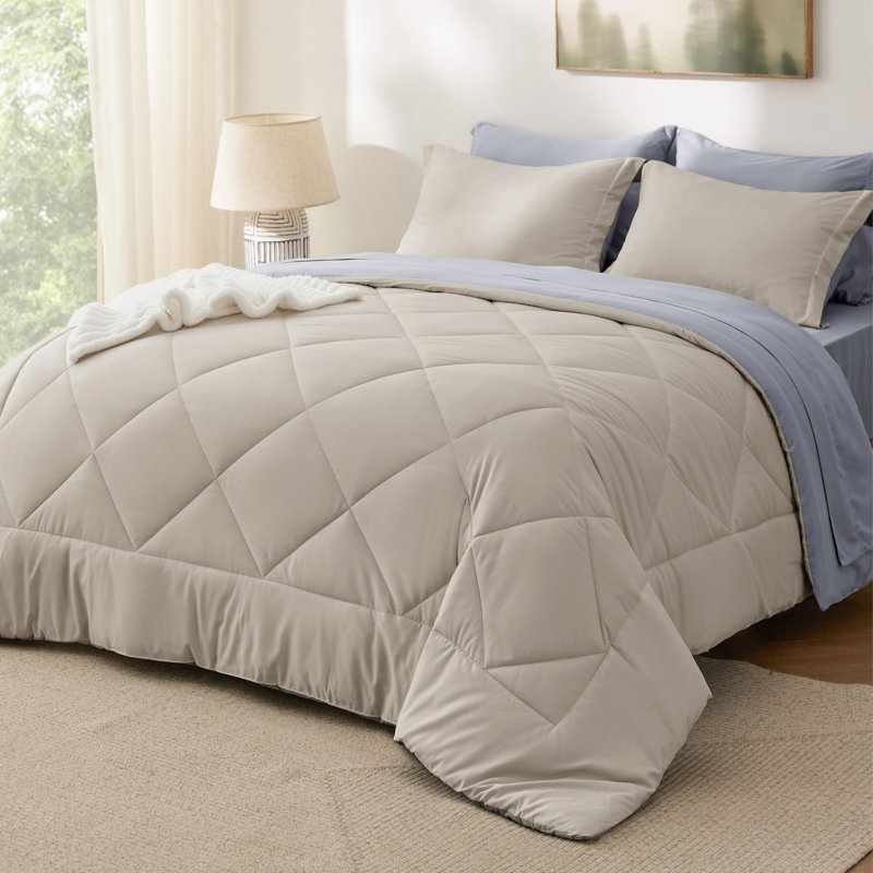 Ensemble d'édredon réversible Best vendeur, Édredon de très grande taille et 6 pièces suppl, Beige