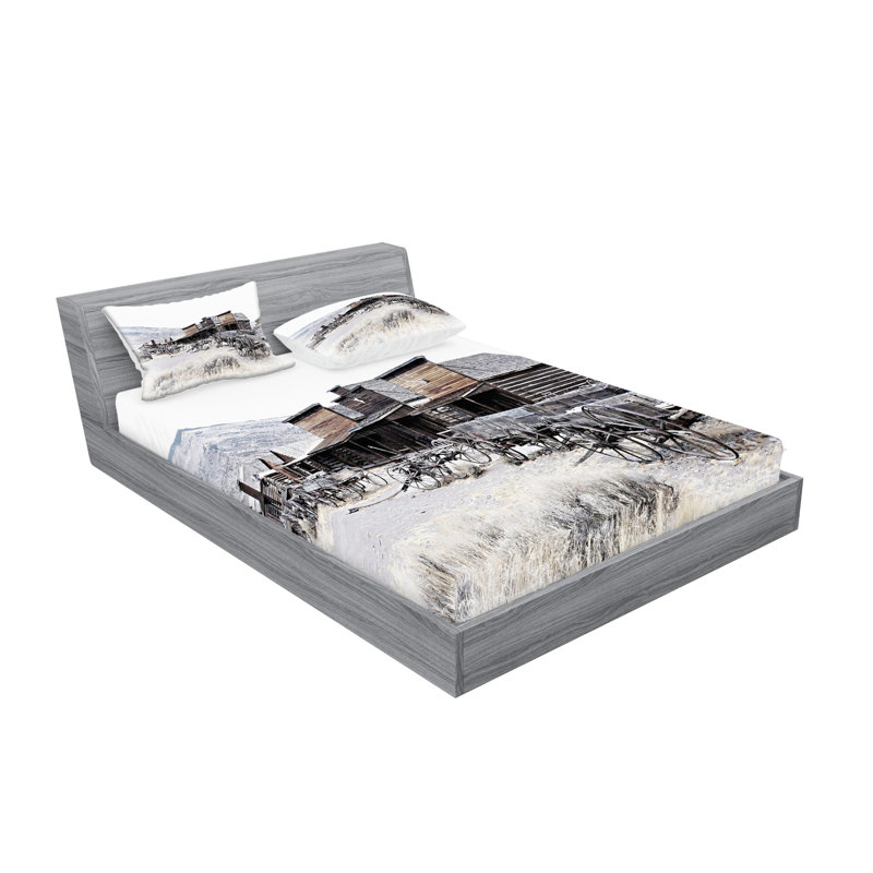 Drap-housse et coussin décoratif Ambesonne Western, brun et blanc, Ensemble de draps pour très grand lit californien