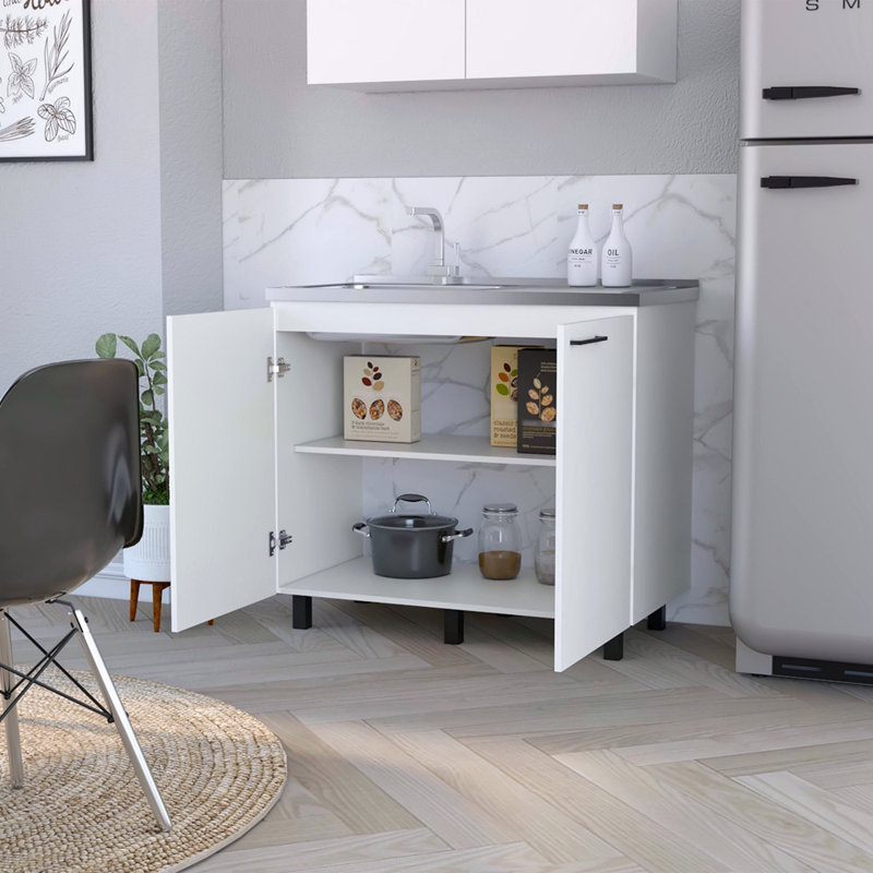 2 éviers utilitaires et une armoire, Blanc
