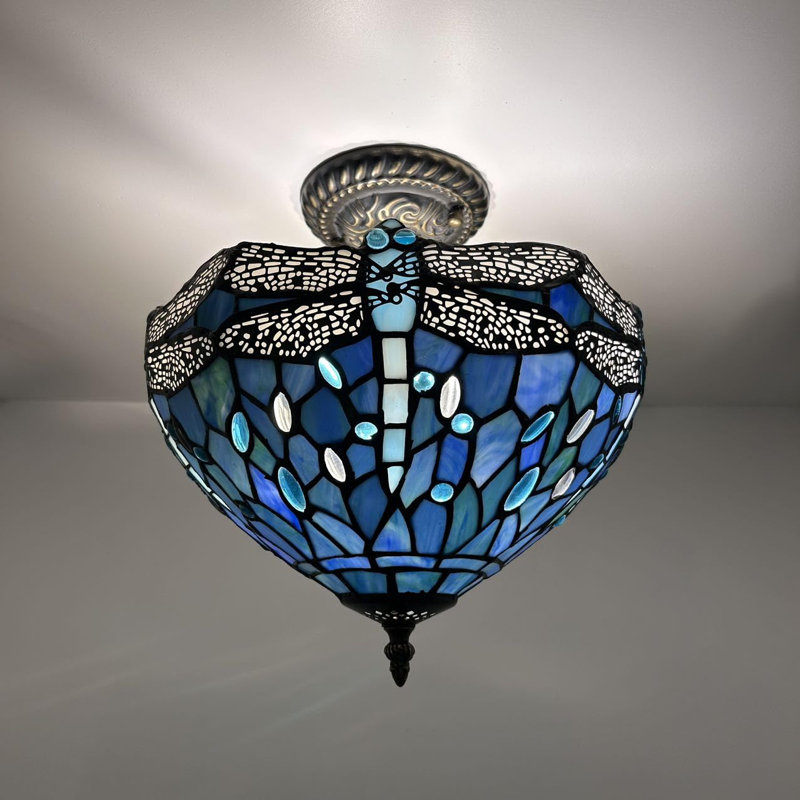 Tiffany Glass Flush Mount, Blue