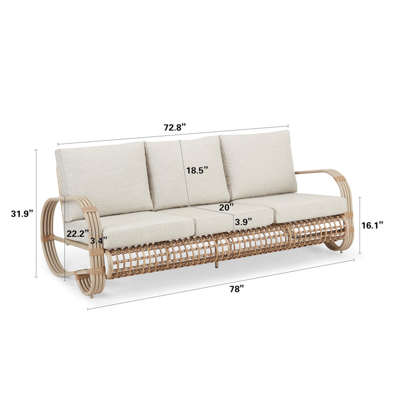 LeChee 78'' Wide Straight Patio Sofa with Cushions