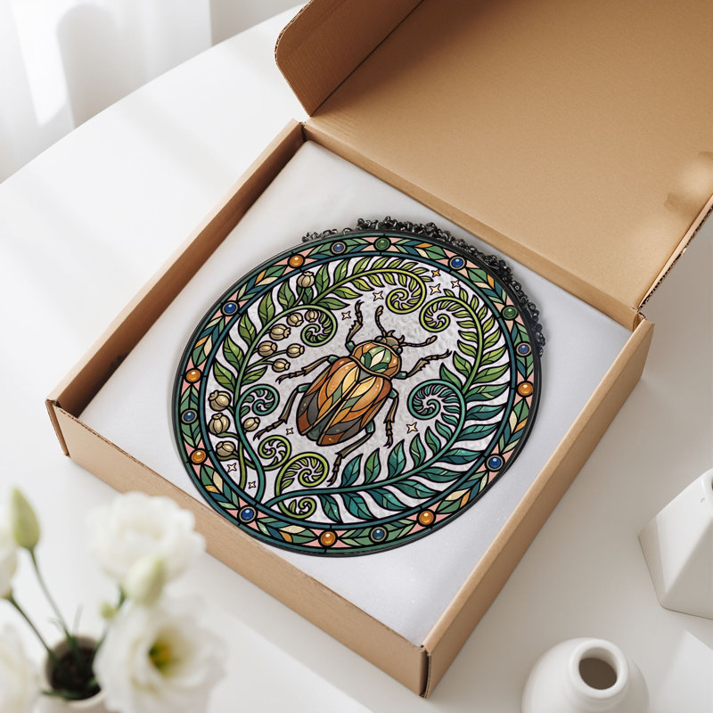 Panneau de vitrail Beetle Mandala, H 7,8 po