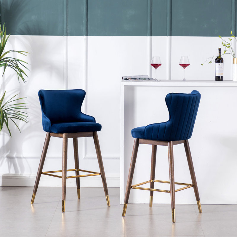 Ensemble de 2 tabourets de bar rembourrés en tissu, bleu