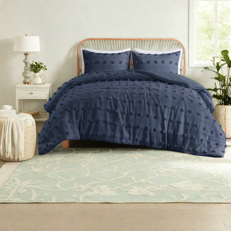 Ensembles de literie élégants en polyester, jacquard bleu marine pour le confort de la maison