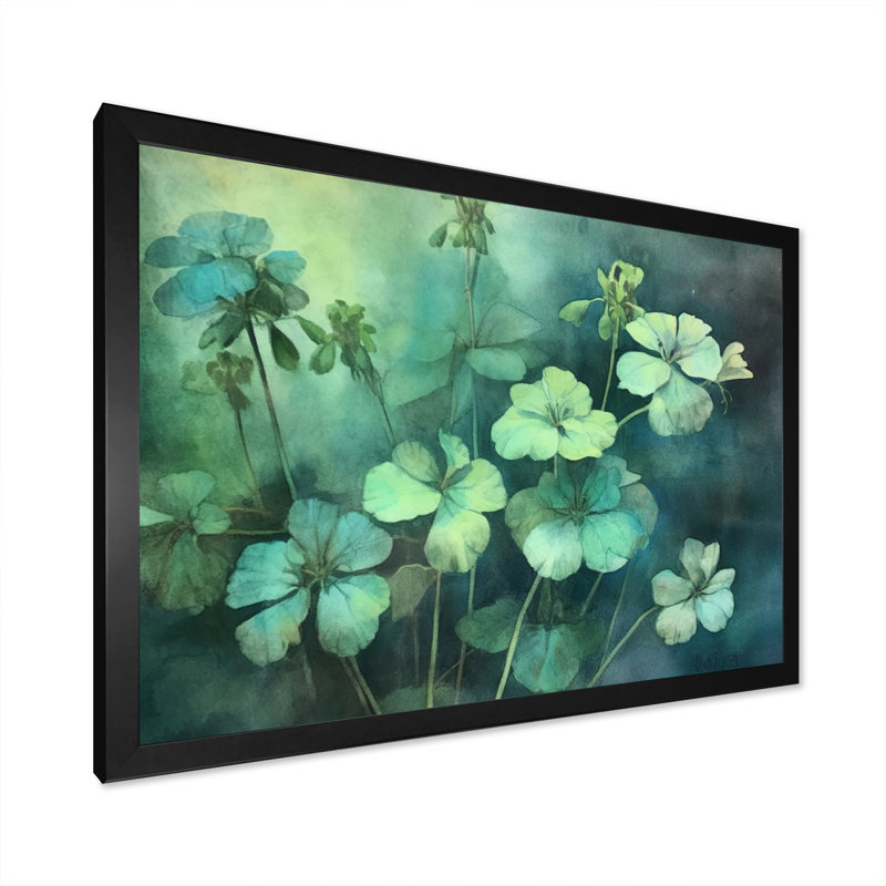 «Green Teal Geraniums Flower Euphony», reproduction sur toile, Cadre photo noir, H 12 po x l 20 po x P 1 po