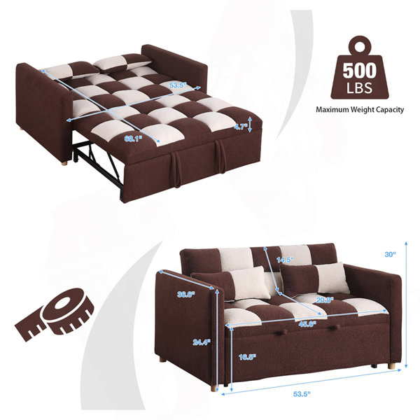 Latitude Run® 3 In 1 Sleeper Sofa Couch Bed, Small Teddy Convertible ...