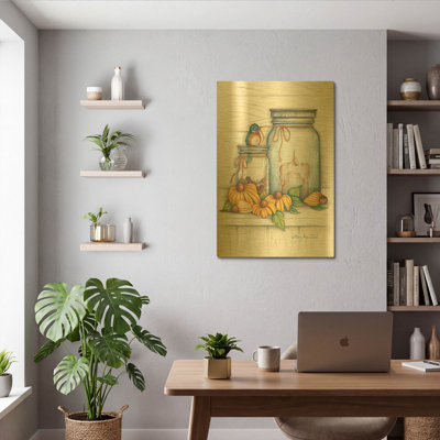 'Blue Bird and Coneflowers' By Mary Ann June Gold Metal Wall Art, 24" x 36"
