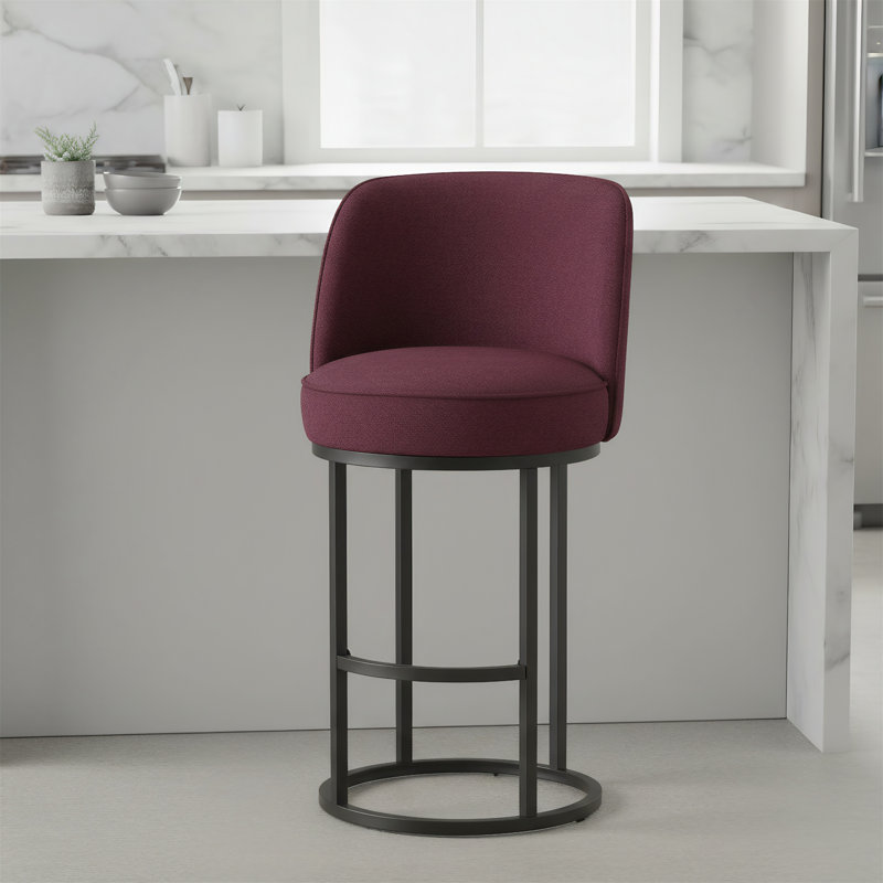 2-piece Linen-upholstered Bar Stools With Backrest For Kitchen Island, Burgundy