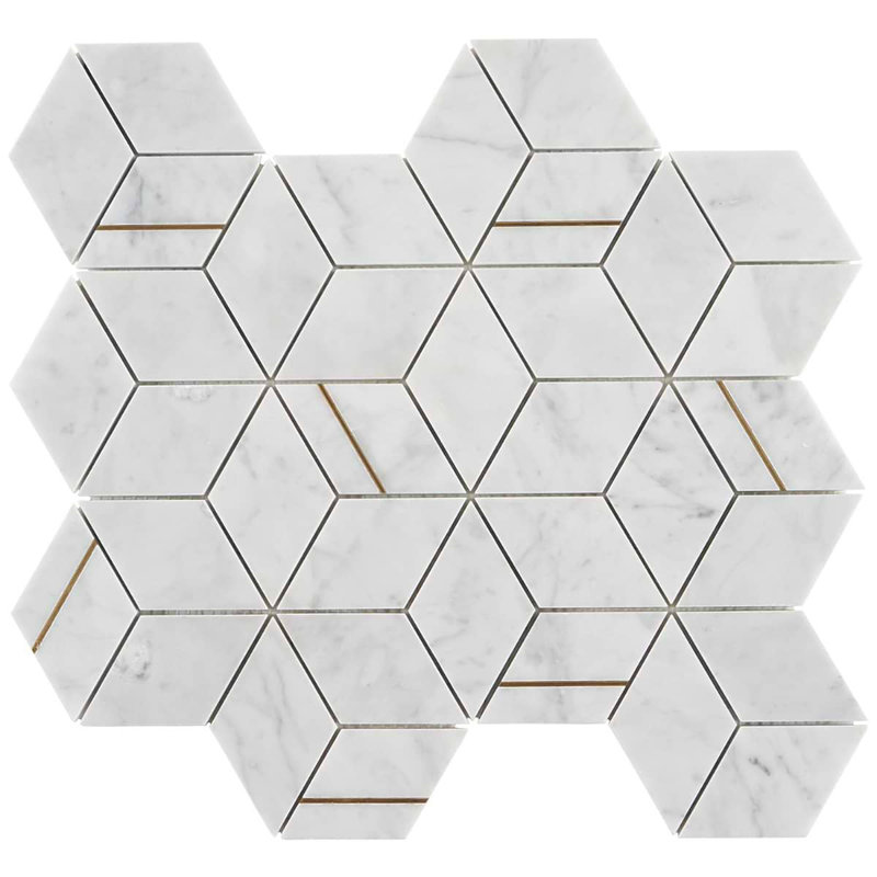 Morgana Polished Marble And Brass Mosaic, Carrara
