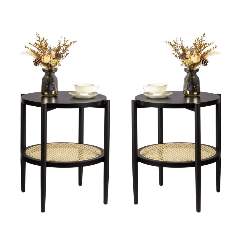 Table de bout ronde en bois avec rangement en rotin Otterville