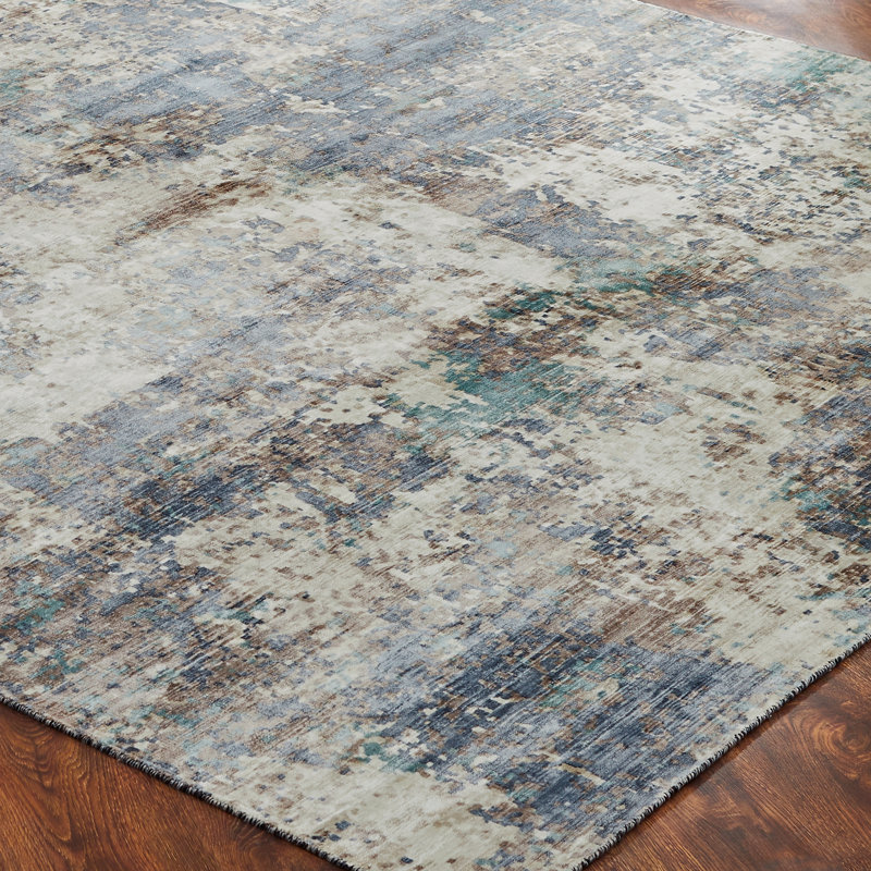 Abstract Area Rug in Blue, Rectangle 8'6" x 11'6"