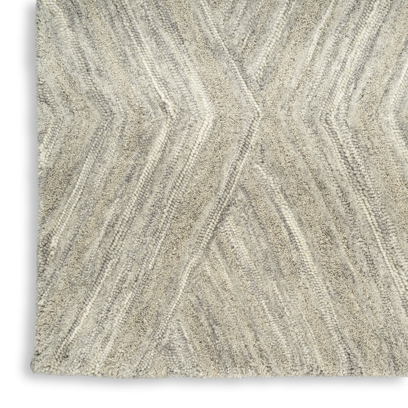Ebern Designs Atyana Grey Modern Indoor Wool Rug, Rectangle 7'9" x 9'9"