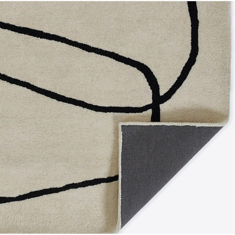 Tapis ivoire / noir en laine touffeté à la main à motif géométrique Whistler, Rectangle 2 pi x 3 pi