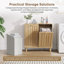 Meuble de rangement pour linge basculant avec 2 paniers à linge amovibles en tissu, en MDF chêne clair, idéal pour la buanderie, la salle de bain, le balcon ou le vestibule.