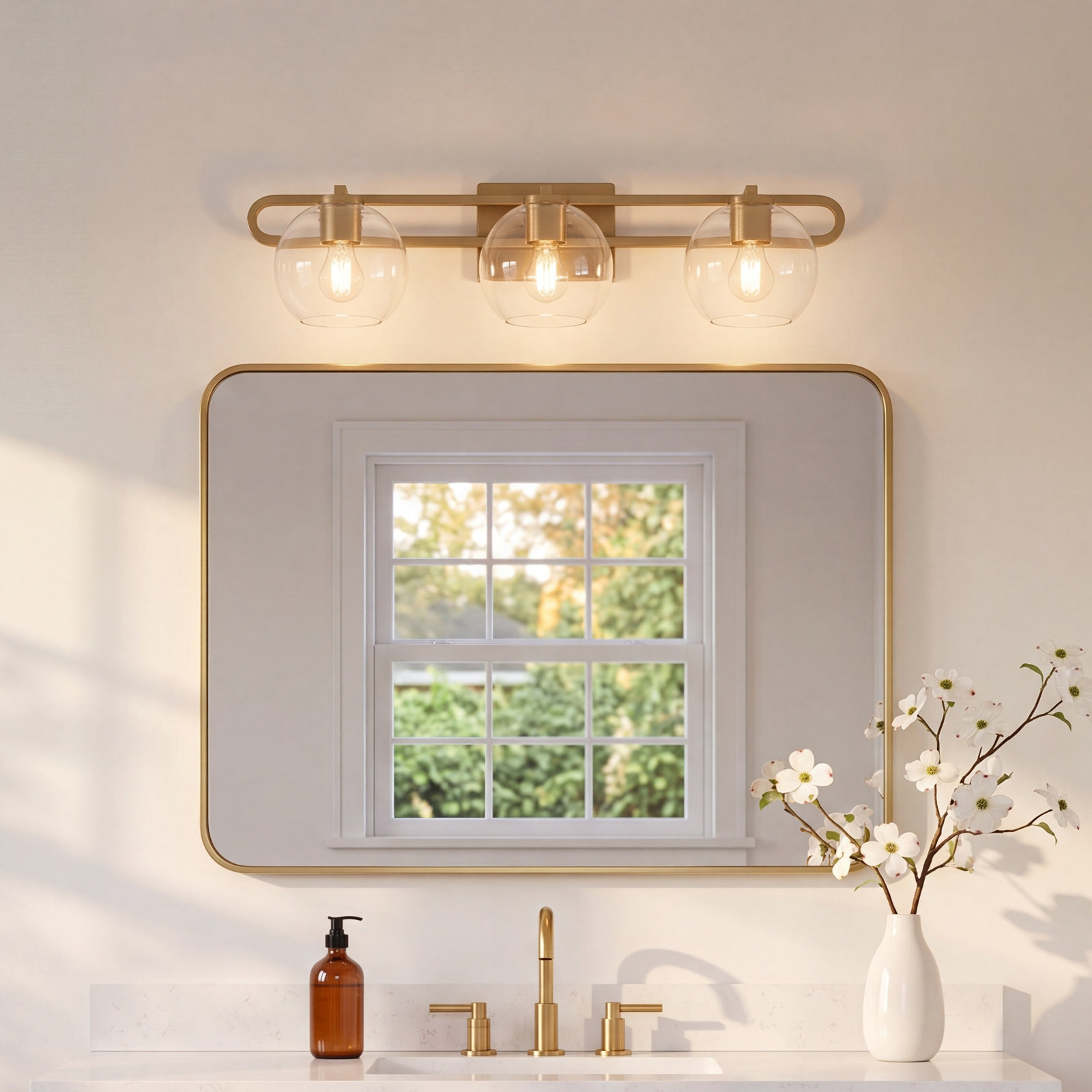 Eveline 3-Light Dimmable Vanity Light, Satin Brass