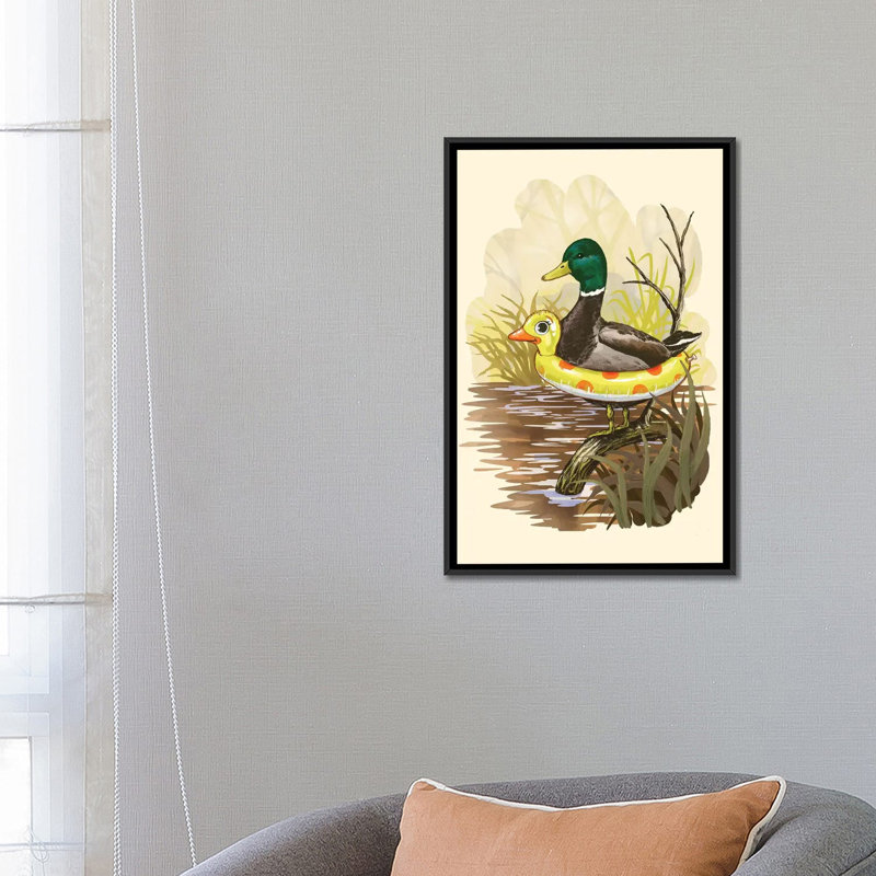 Canard en formation, H 26 po x l 18 po x P 1,5 po, Toile avec cadre noir, Pas de tapis