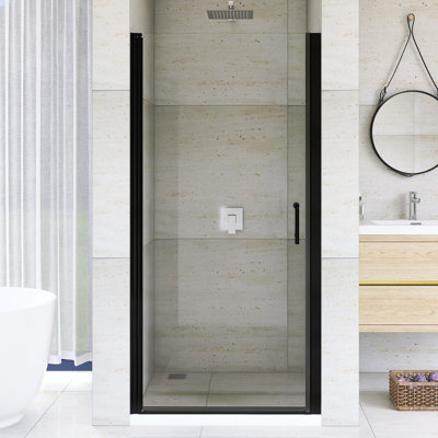 34"W X 72" H Pivot Semi-Frameless Shower Door in Matte Black Finish