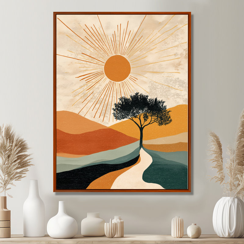 «Yellow and Black Abstract Bohemian Desert Retreat», reproduction d'art sur toile botanique jaune, H 32 po x l 24 po, Brun