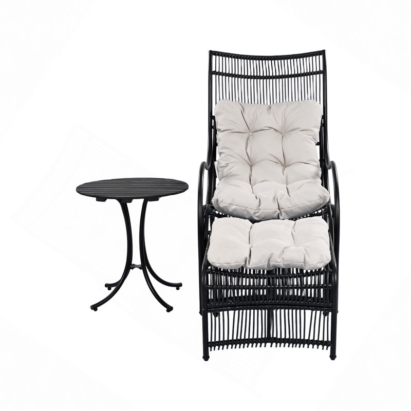 3 Pieces Wicker Outdoor Patio Furniture Set With Lounge Chair, Balcony Chairs Table Set With Cushions, Ottoman, Patio Conversation Sets For Garden ,Deck,And Porch