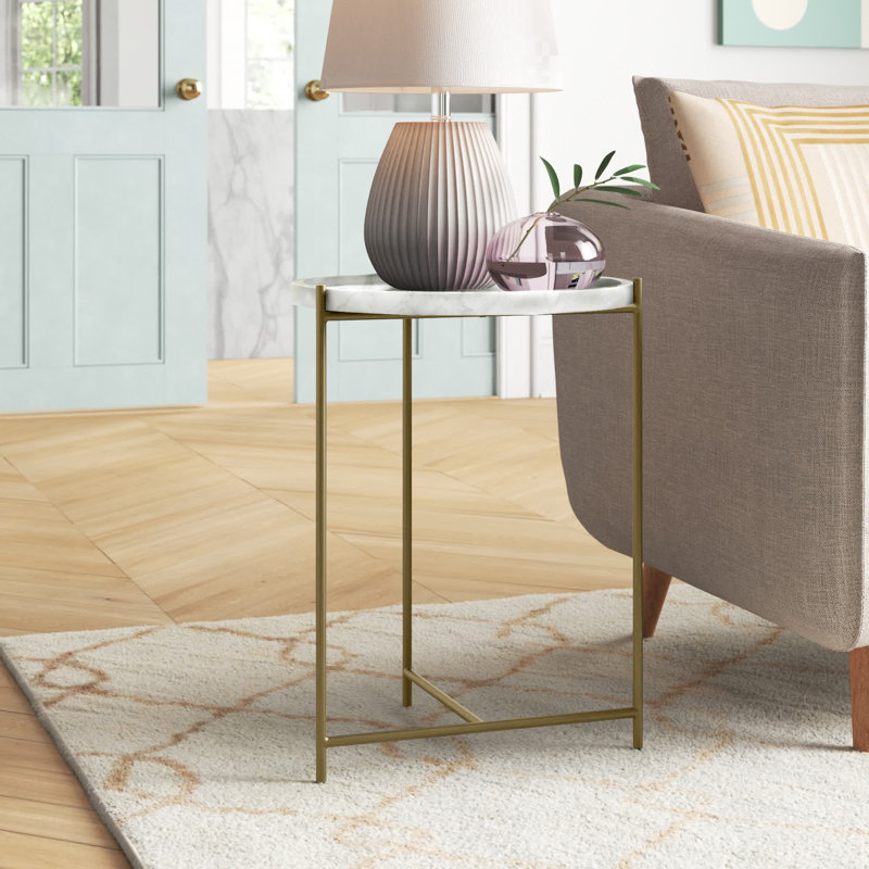 Fishponds Marble Tray Top End Table, White, Gold