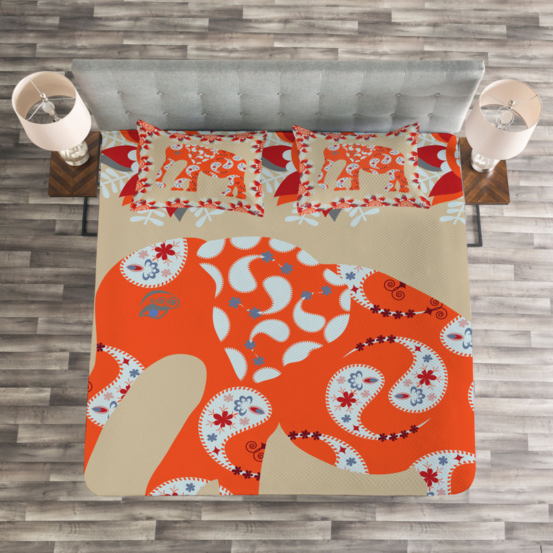Orange/White/Red Microfibre Bedspread, 220 x 264 cm