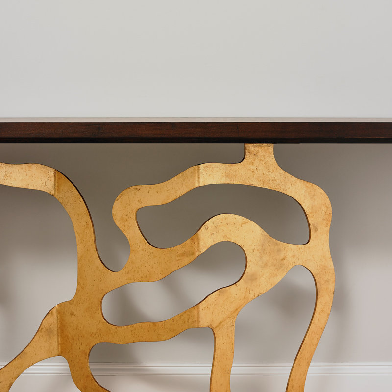 Sculpted 74'' W Solid Wood Console Table, Antique Gold/Black, Dark Walnut
