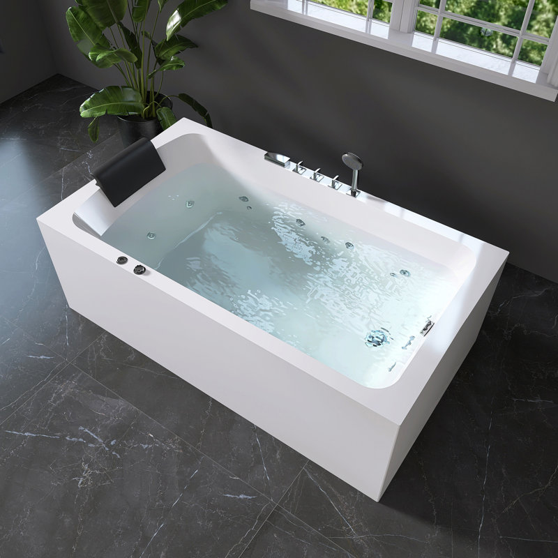 Baignoire de massage autoportante en acrylique 71 po x 39 po avec 12 buses et lumières colorées à DEL
