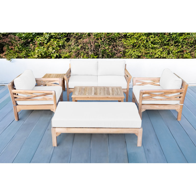 Ensemble de conversation d'extérieur en teck pour 4 personnes avec coussins Monterey, 4 Pcs:  Loveseat,Chair,Cushion,Table