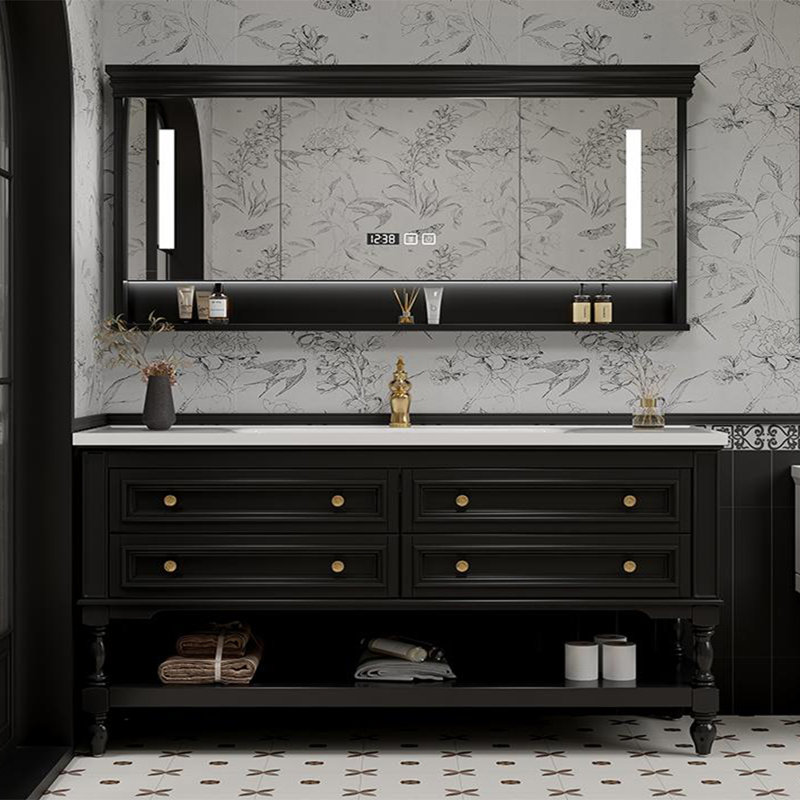 Armoire de salle de bain américaine rétro, Noir, H 31,5 po x l 62,99 po x P 21,65 po