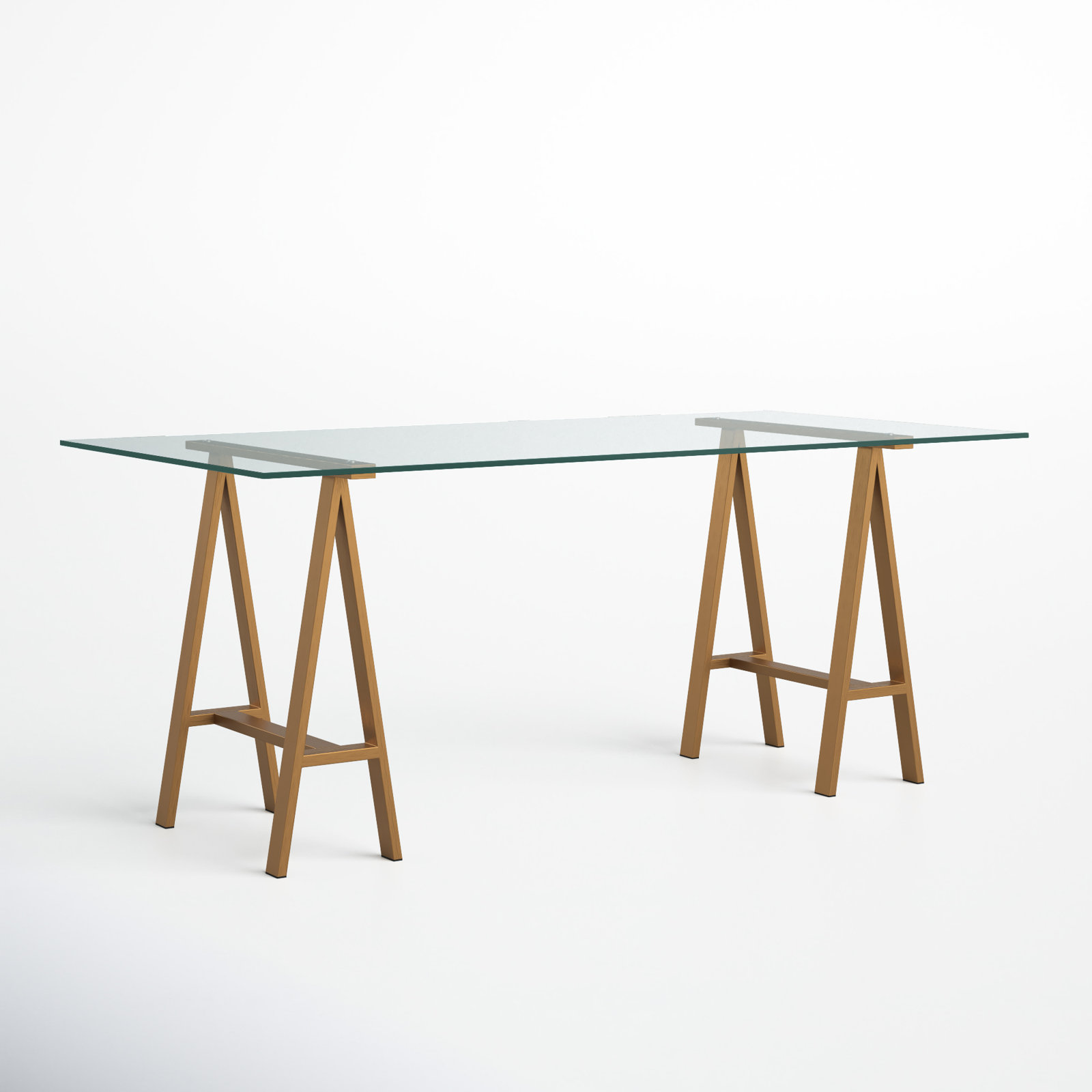 Tigerlily Glass Desk, 30" H x 71" W x 36" D, Brushed Brass