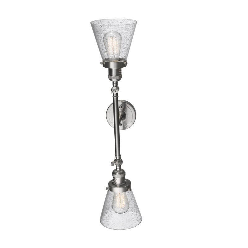 Cone 2 Light Tiltable Bath Vanity Light, 6 Watt Vinage LED Bulb, Seedy, Brushed Satin Nickel