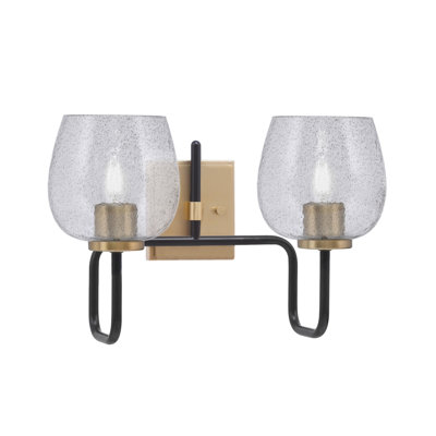 Barre d'éclairage de salle de bain 2 lumières Amarmula, noir mat et laiton vieilli, verre fumé 6 po