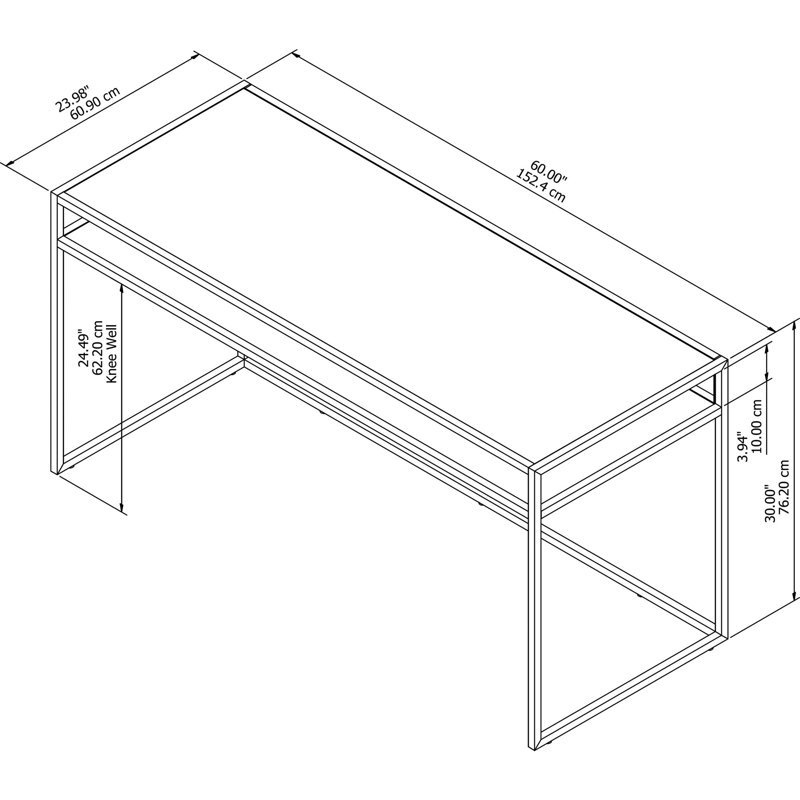Bureau en verre Larome, H 30 po x l 60 po x P 23,97 po