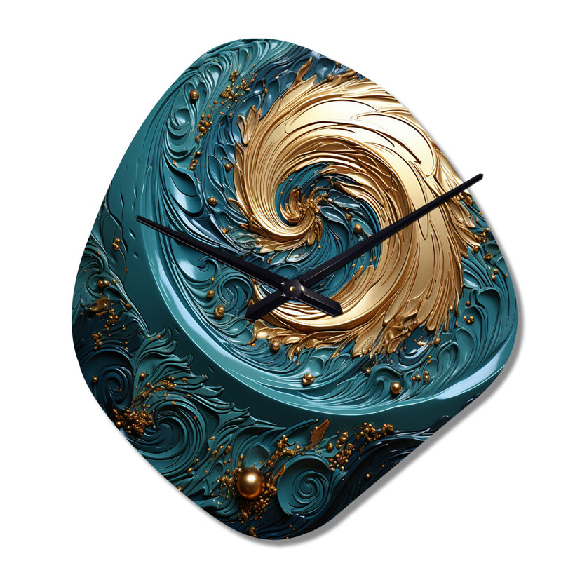 Teal Majestic Motion I - Horloge murale abstraite en forme de spirale abstraite, Petit