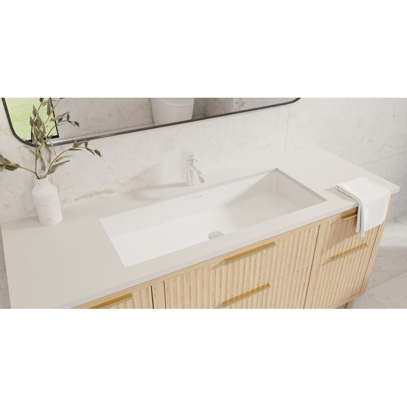 Lavabo de salle de bain encastré en résine 39,4 po x 16,7 po Badeloft UB-05-XL-G blanc brillant, Blanc lustré