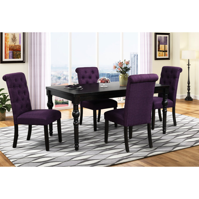 Table de salle à manger en bois franc de style urbain avec table et 4 chaises, bois foncé délavé, rectangulaire, bois massif noir et noir, construction robuste