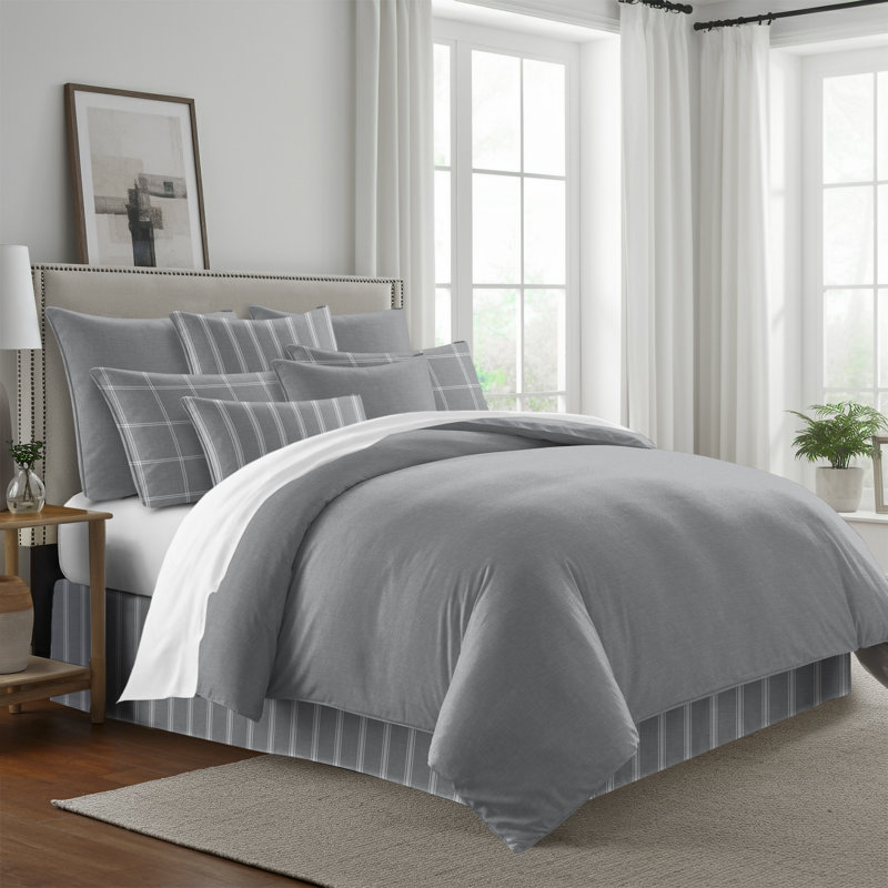 Shay Solid Gray Cotton Comforter Set  8 Piece, Queen Comforter + 7 Additional Pieces