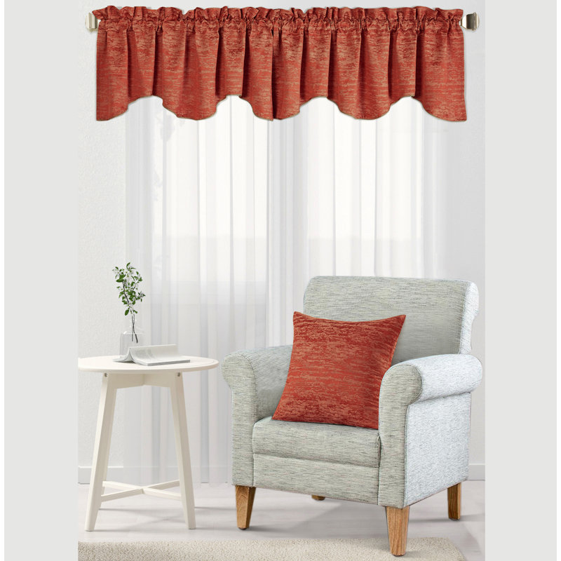 Benin Abstract Ruffled Window Valance, Burnt Ochre