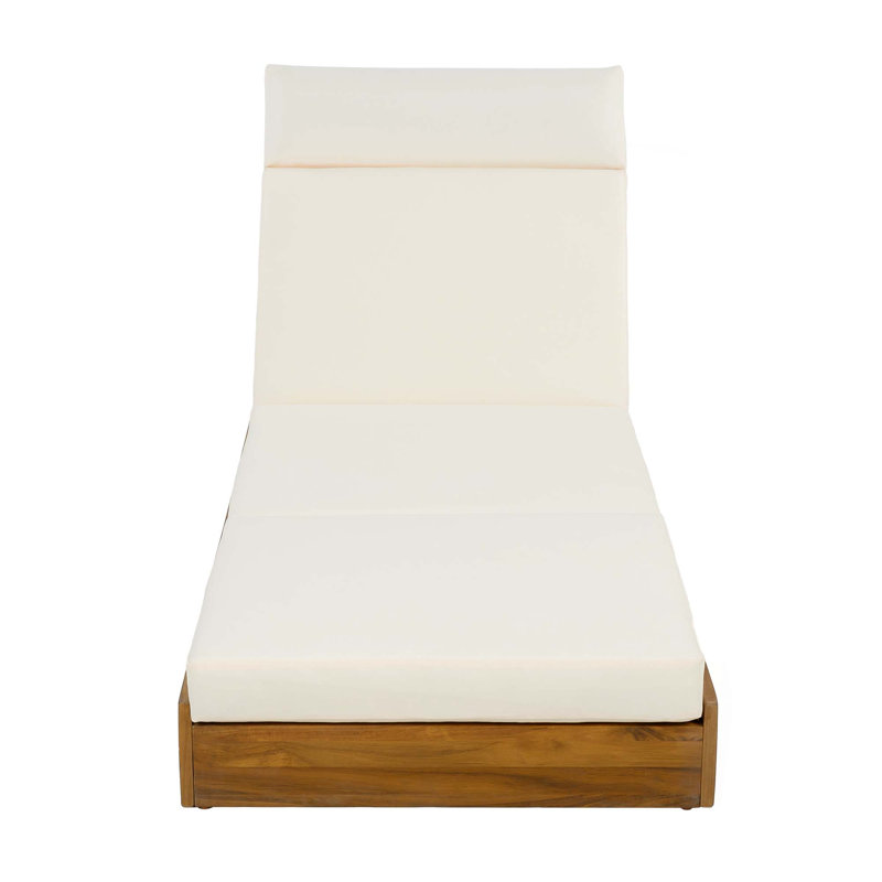 Lounge Chaise Set With Headrest,Acacia Wood With Water-Resistant Lounge Cushions, Beige