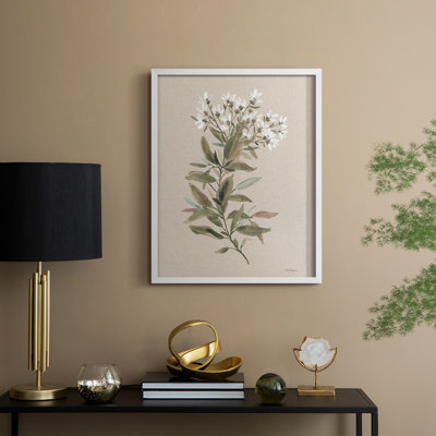 White Floral Stem I Framed Print - Solid Wood