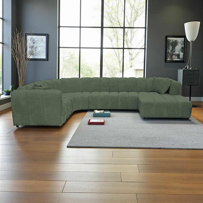 5 Seater Corner Sofa, Right Hand Facing, Green