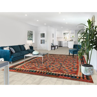 Orange Geometric Kilim Oriental Area Rug 8x11
