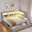 Lit de jour moderne avec 2 tiroirs de rangement, armoires de rangement, lumière DEL et ports USB-2033251323
