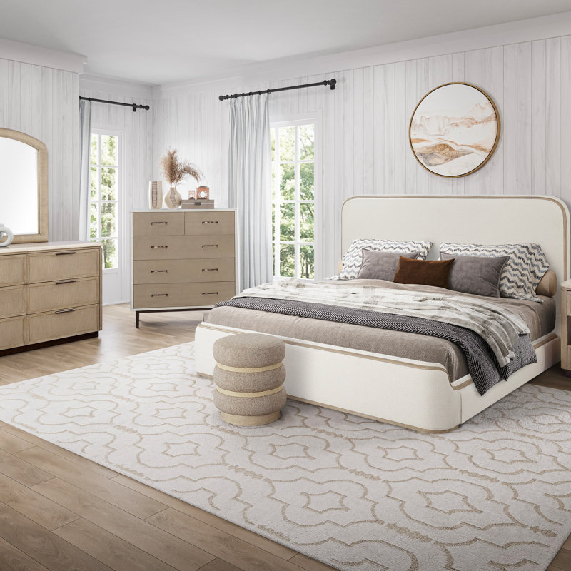 Lit tapissier - Caramel et sable blanc, Grand lit