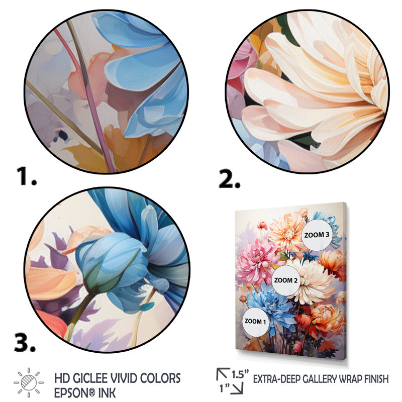 Yafit Chrysanthemums Vibrant Collage III, Cadre photo blanc, H 32 po x l 24 po x P 1 po