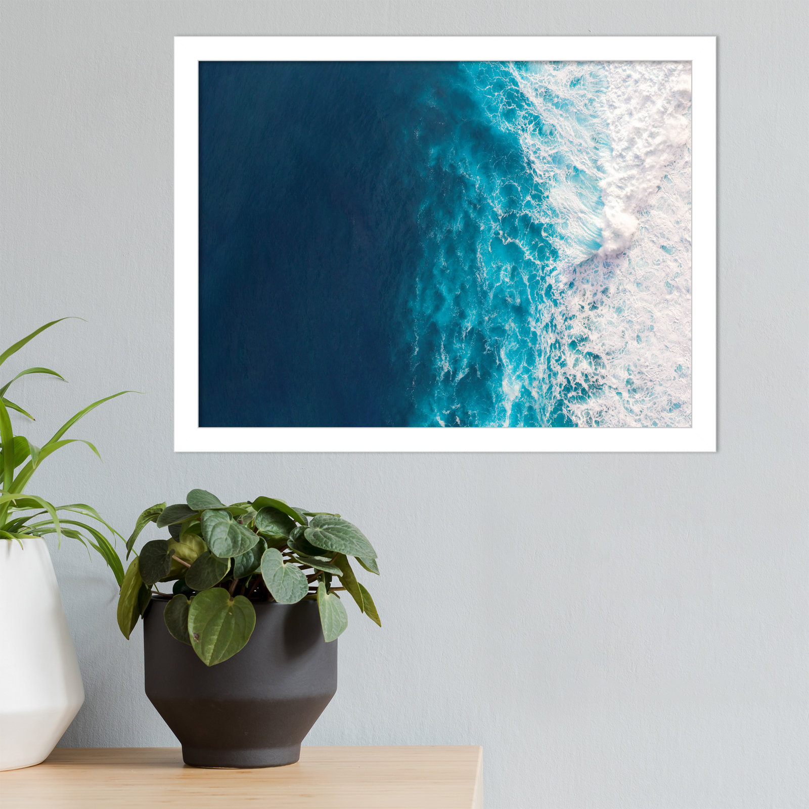 Seascape of Splashing Waves Print, White, 13" H x 17" W x 1" D