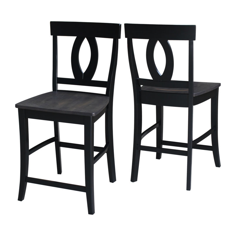 Ludivine Solid Wood 24" Bar Stool, Washed Black/Coal Black
