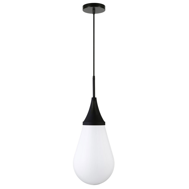 Luminaire suspendu en forme de goutte à 1 lumière Hoye, H 19,12 po x l 7,63 po x P 7,63 po, Blanc, Bronze noirci