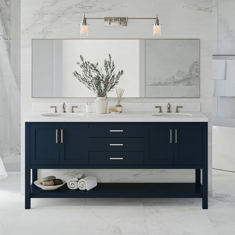 Meuble-lavabo double 72 po ARIEL Moille, Bleu minuit, Ovale
