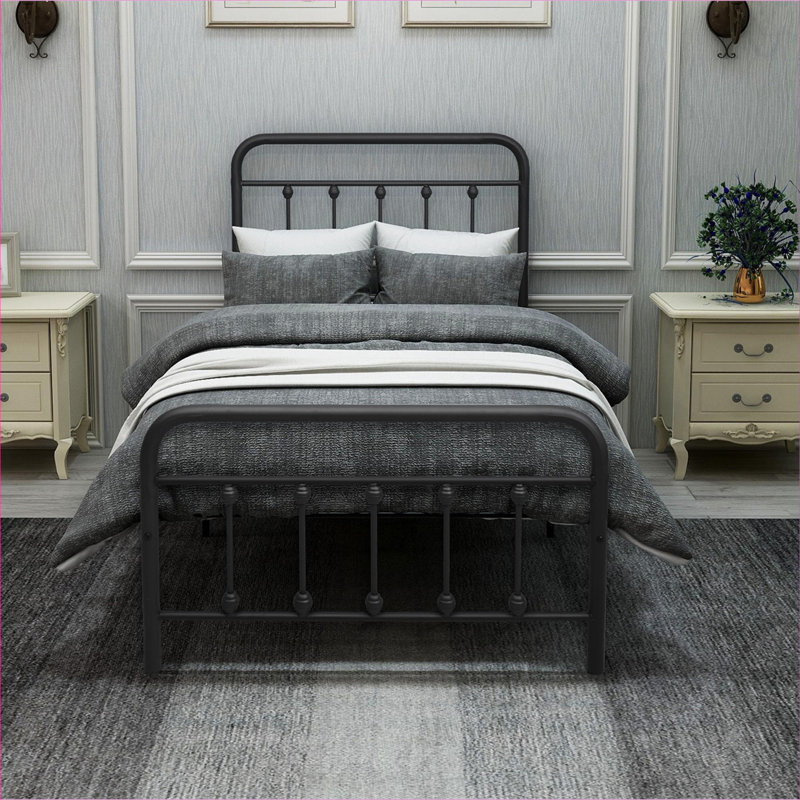 Lit plateforme en métal noir mat avec rangement sous le lit pour une chambre simple, cadre de style victorien qui ne nécessite aucun sommier